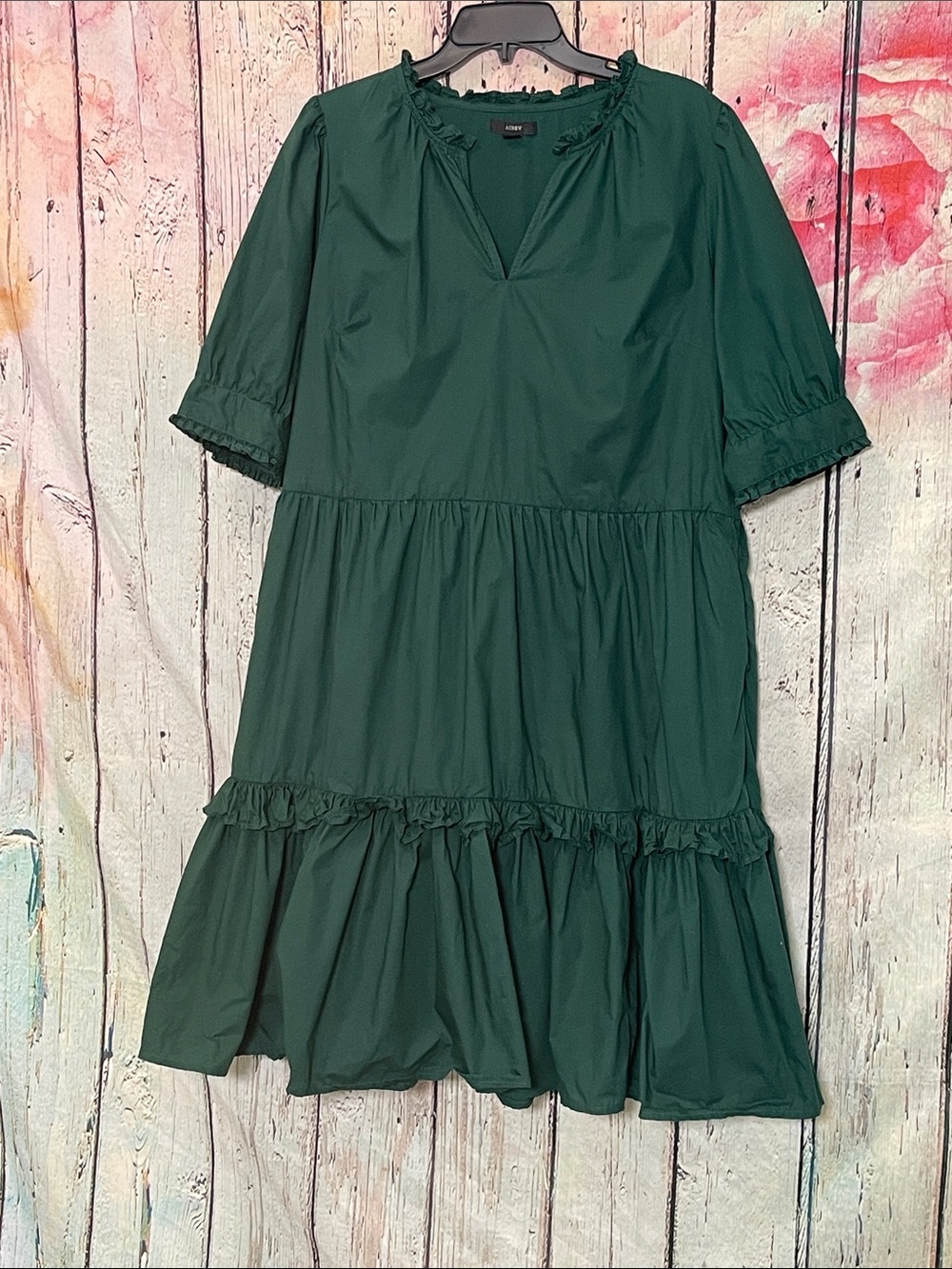 J. Crew Dark Forest Green Tiered Cotton Dress Large/Tall